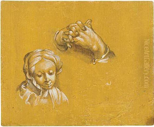 Study Of A Woman's Head And Clasped Hands Oil Painting by Cornelis Ii Blomaert