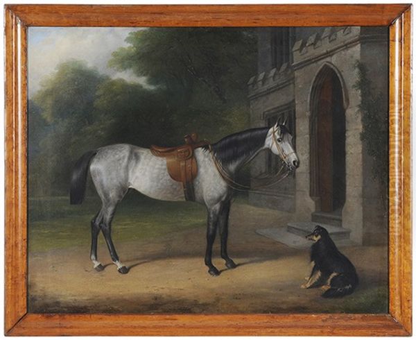 Dapple Gray Horse And Dog Oil Painting by John Paul