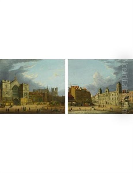 London, A View Of Westminister And London, A View Of Old Northumberland House (pair) Oil Painting by John Paul