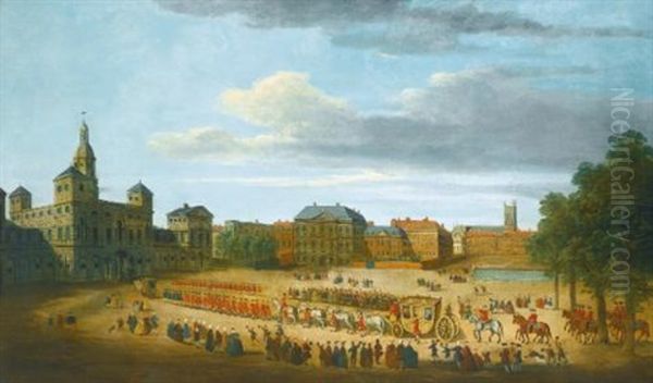 View Of Horse Guards Parade, London, With A Royal Procession Oil Painting by John Paul