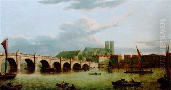 Westminster Bridge And Westminster Abbey And Hall Oil Painting by John Paul