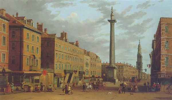 View Of Fish Street And The Monument Oil Painting by John Paul