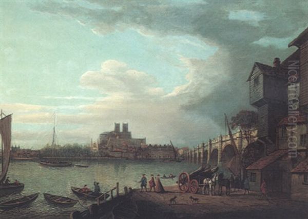 Westminster Abbey And Bridge From Stangate Stairs, In 1755 Oil Painting by John Paul