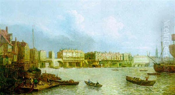 A View Of London Bridge, In 1750 Oil Painting by John Paul