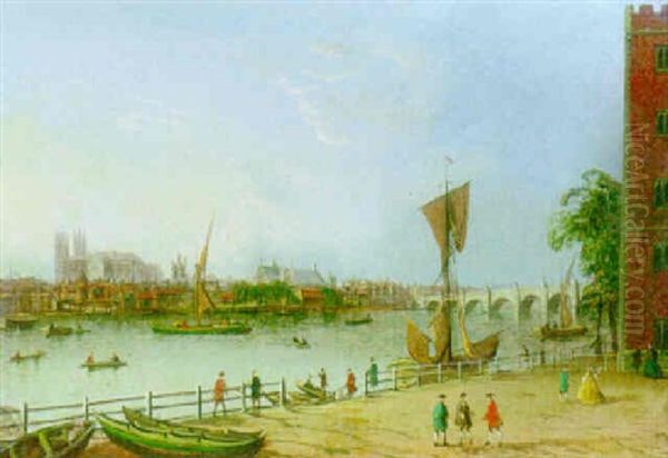 View Of Westminister From Lambeth Oil Painting by John Paul