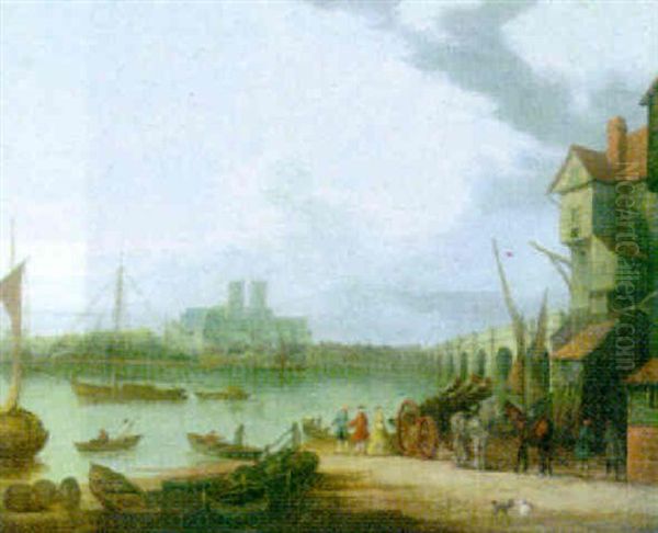 Westminister Bridge, Hall And Abbey From Stangate Stairs Oil Painting by John Paul