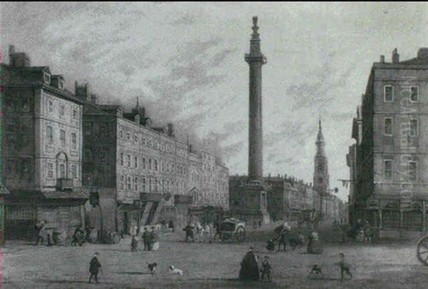 Monument, London [&] Northumberland House, London Oil Painting by John Paul