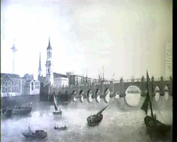 View Of The Thames At London Bridge Oil Painting by John Paul