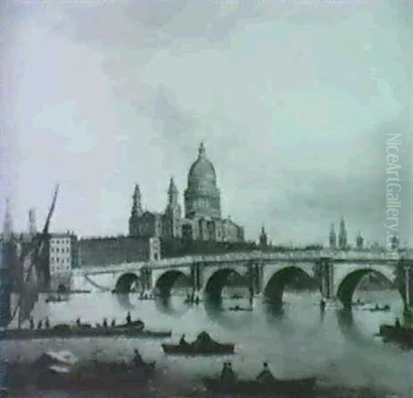 The Thames With A View Of St. Paul And Blackfriars Bridge Oil Painting by John Paul