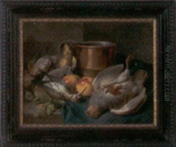 Game Birds And Copper Pot Oil Painting by Andries (Pauwels) Pauli