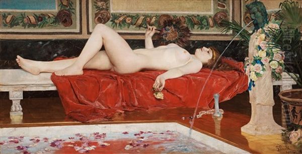 Romerskt Bad/odalisk (the Roman Bath/odalisque) Oil Painting by Georg Pauli