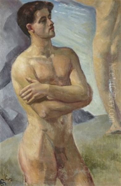 Badande Man Oil Painting by Georg Pauli