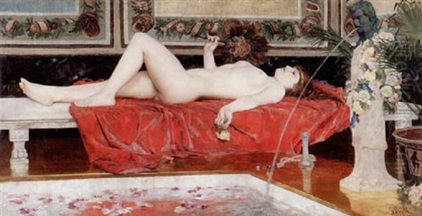 Romerskt Bad - Odalisque Oil Painting by Georg Pauli