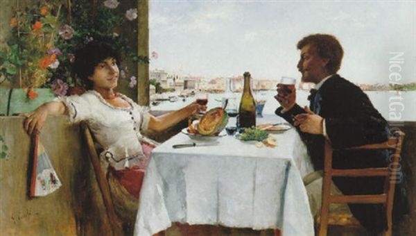 Frukost I Venedig Oil Painting by Georg Pauli