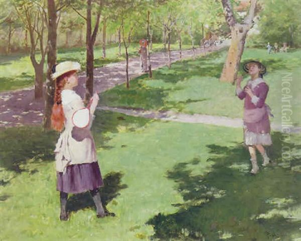 A Game Of Badminton Oil Painting by Georg Pauli