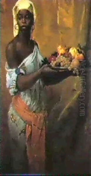 A Negress Holding A Salver Of Fruit Oil Painting by Georg Pauli