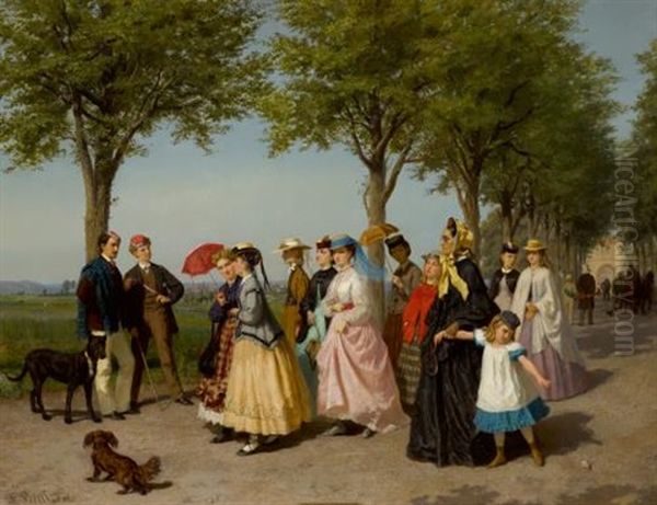 A Promenade Oil Painting by Fritz Paulsen