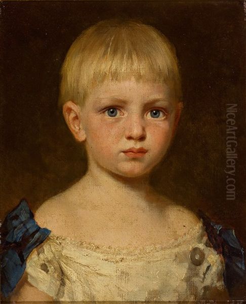 Paar Kinderportraits: Madchen Mit Roter Schleife Und Korallenkette, Blondes Madchen Mit Ruschenkleid (pair) Oil Painting by Fritz Paulsen