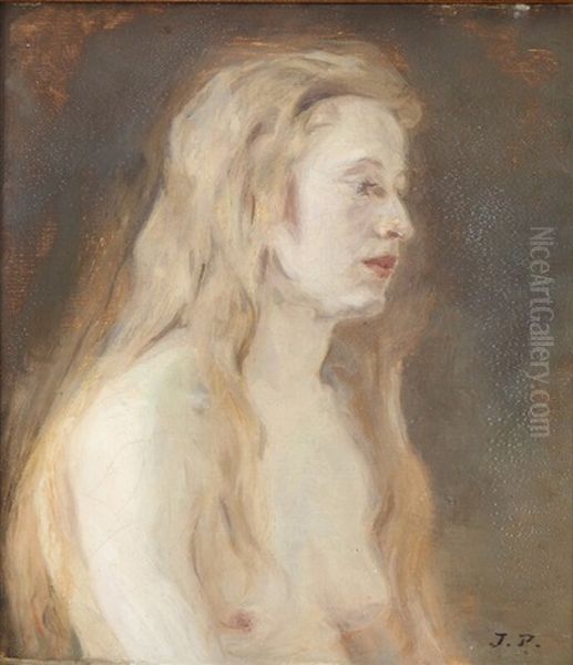 A Young Female Model Oil Painting by Julius Paulsen