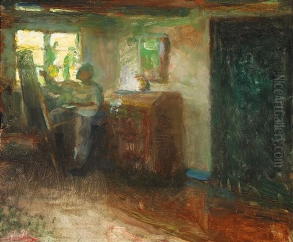 The Artist Seated At His Easel Oil Painting by Julius Paulsen