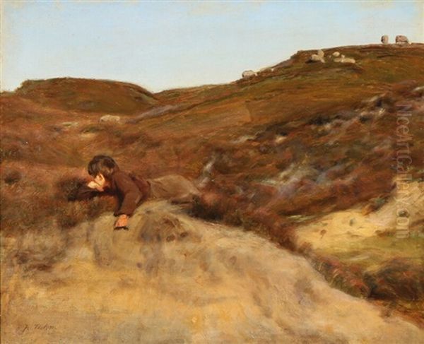 A Shepherd Boy Amongst Heathery Hills by Julius Paulsen