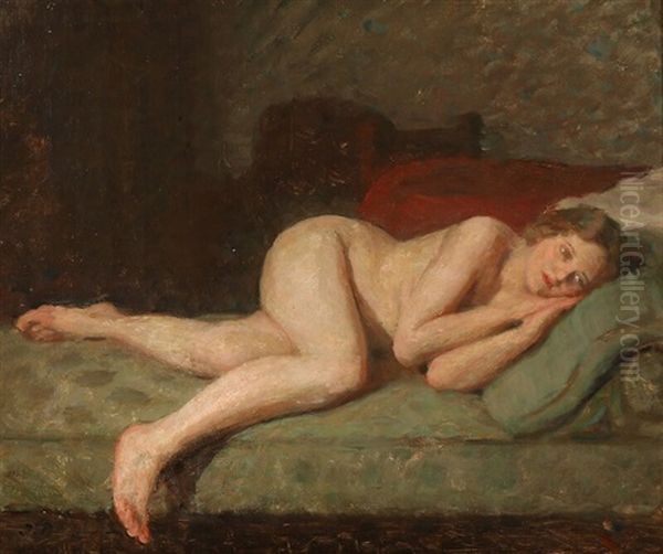 The Model Resting On A Divan Oil Painting by Julius Paulsen