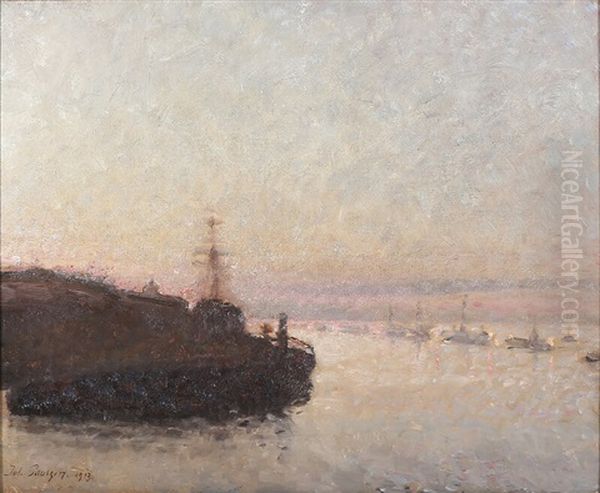 Aftenstemning, Havnen I Marseille Oil Painting by Julius Paulsen