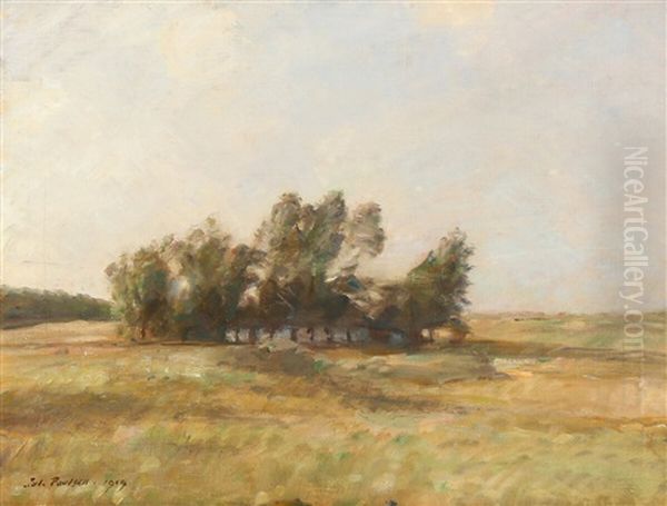 A View Over The Fields Oil Painting by Julius Paulsen