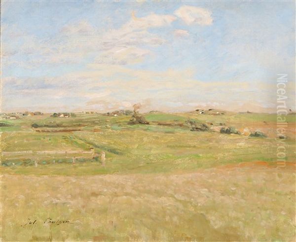 View Over A Sunlit Field Oil Painting by Julius Paulsen