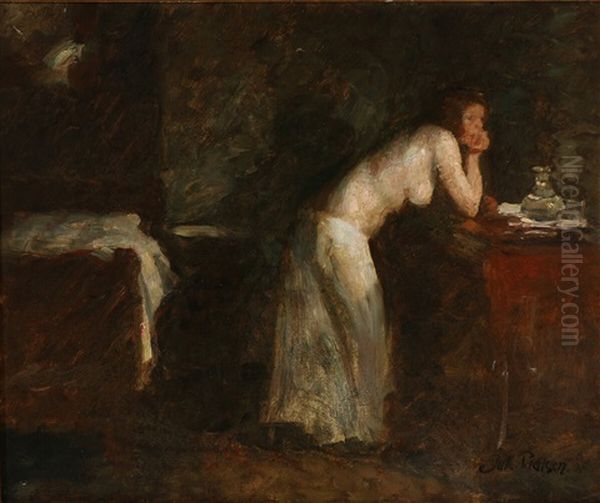 Interior With A Half-naked Woman Oil Painting by Julius Paulsen