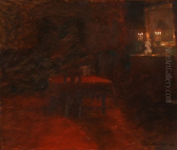 Evening In The Red Living Room Oil Painting by Julius Paulsen