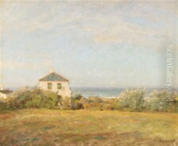 Coastal Scenery With A White House Oil Painting by Julius Paulsen