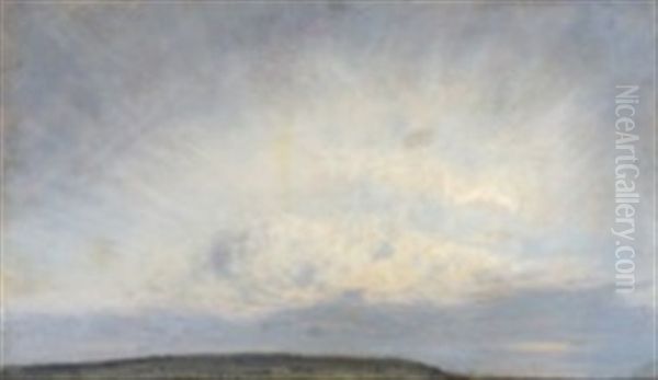 Cloudy Skies Above A Flat Landscape Oil Painting by Julius Paulsen