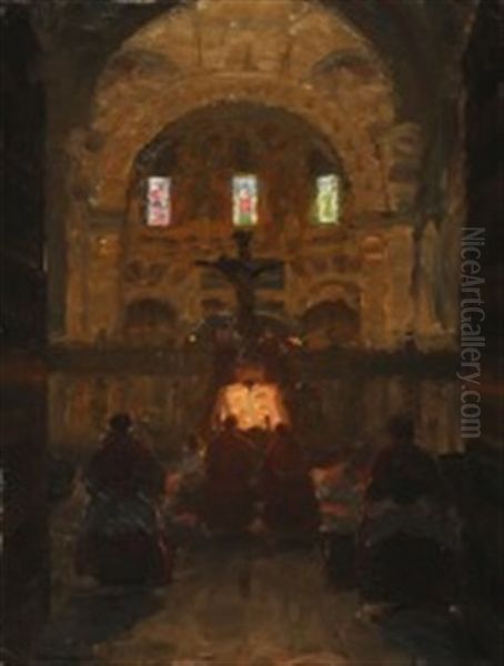 Church Interior From Valencia Oil Painting by Julius Paulsen