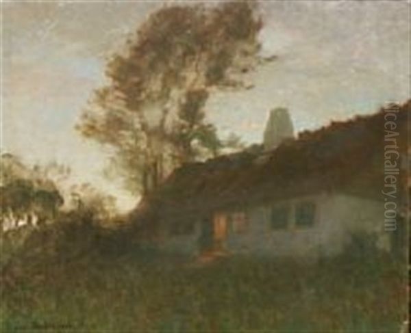 A Country House At Dusk Oil Painting by Julius Paulsen