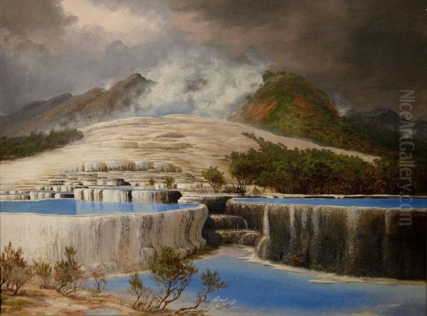 White Terraces, Rotomahana Oil Painting by Charles Blomfield