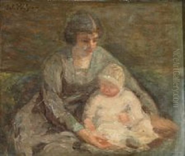 A Mother With Her Child On Her Lap Oil Painting by Julius Paulsen