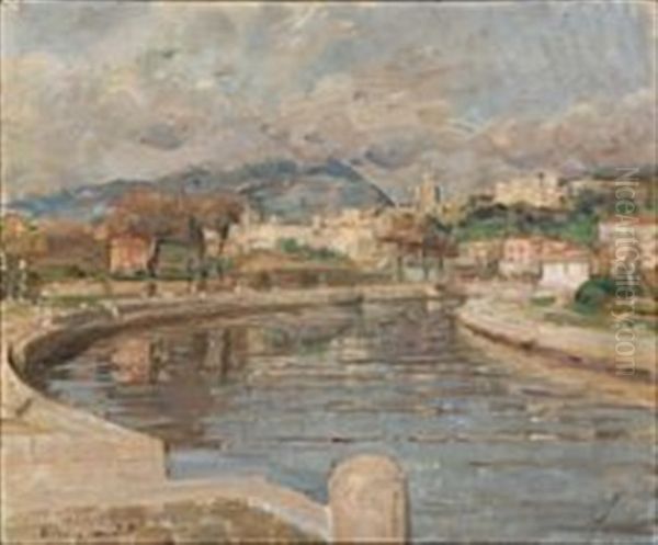 View From The Canal In Terracina Oil Painting by Julius Paulsen