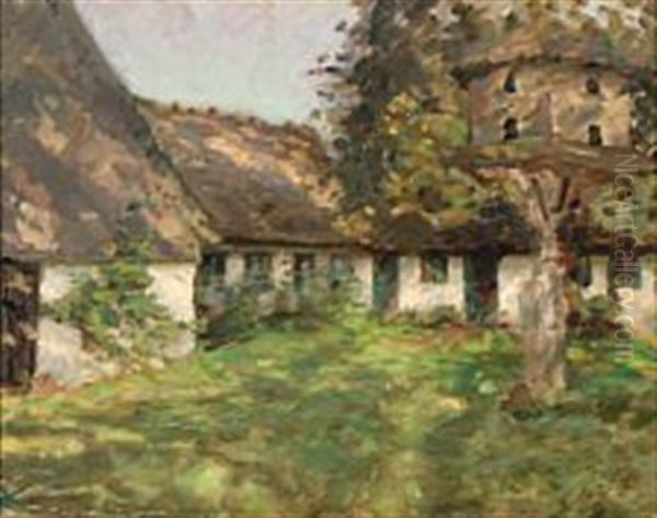 A Spring Day Near A Three-winged Farm Oil Painting by Julius Paulsen