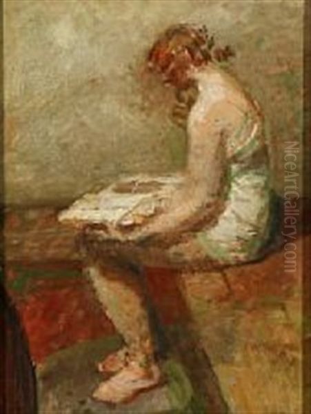 A Reading Woman Seen In Profile Oil Painting by Julius Paulsen