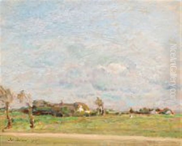 Landscape With Farms Oil Painting by Julius Paulsen