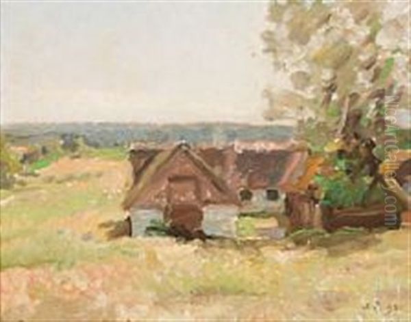 Danish Landscape With Houses Oil Painting by Julius Paulsen