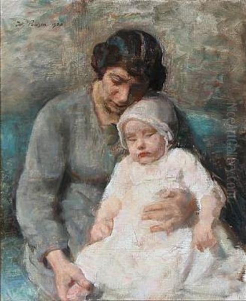 Portrait Of A Mother With Her Daugther Oil Painting by Julius Paulsen