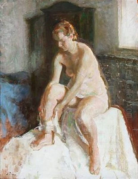 A Female Model Oil Painting by Julius Paulsen