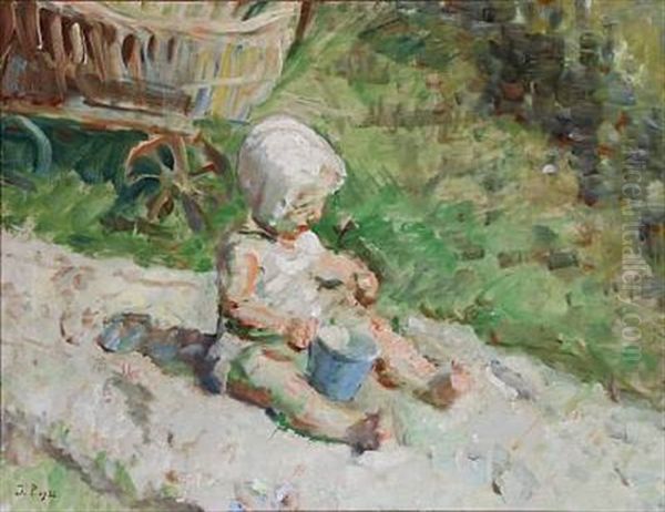 The Artist's Grandson, Hans Julius, Sitting In The Garden Oil Painting by Julius Paulsen