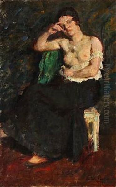 A Half-naked Woman Oil Painting by Julius Paulsen