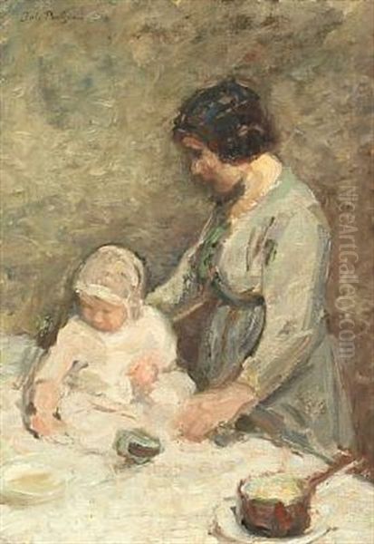 Mother And Child Oil Painting by Julius Paulsen