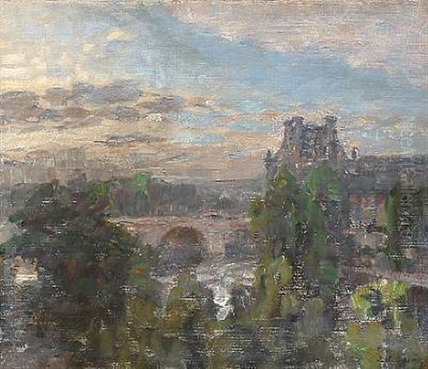 View From Paris Oil Painting by Julius Paulsen