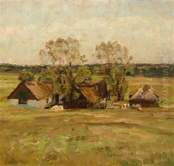 Landscape With A Thatched Farm Oil Painting by Julius Paulsen