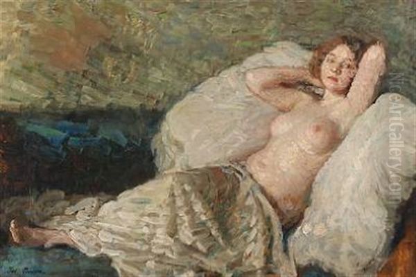 Bare Young Woman Reclining Oil Painting by Julius Paulsen